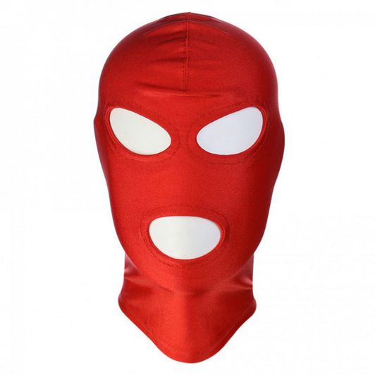 Red Fetish Hood Mask Open Eyes Mouth