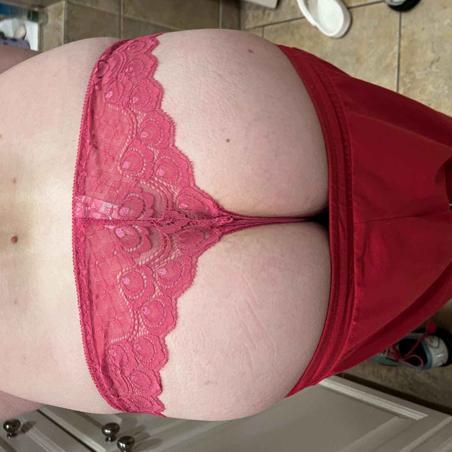 Pretty lace thong worn all day