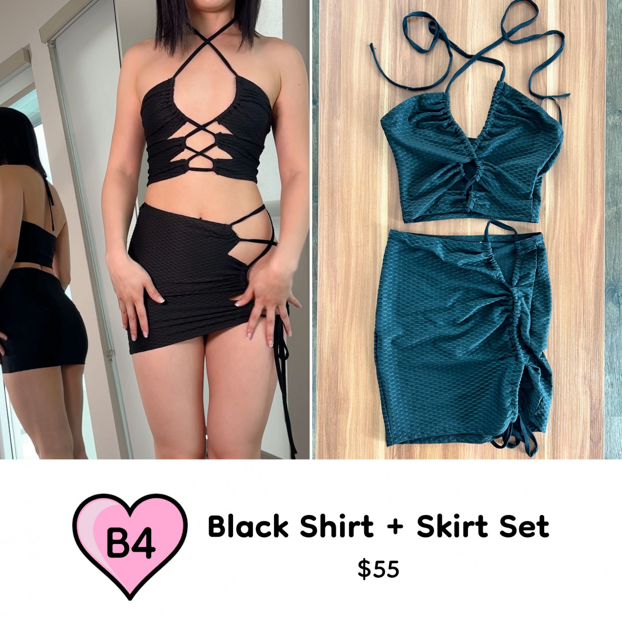 Black Shirt and Skirt Set