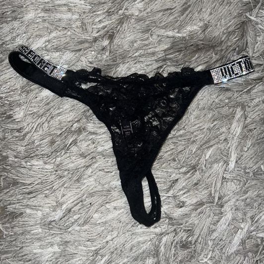 Black Victoria Secret Thong With Glitter Logo