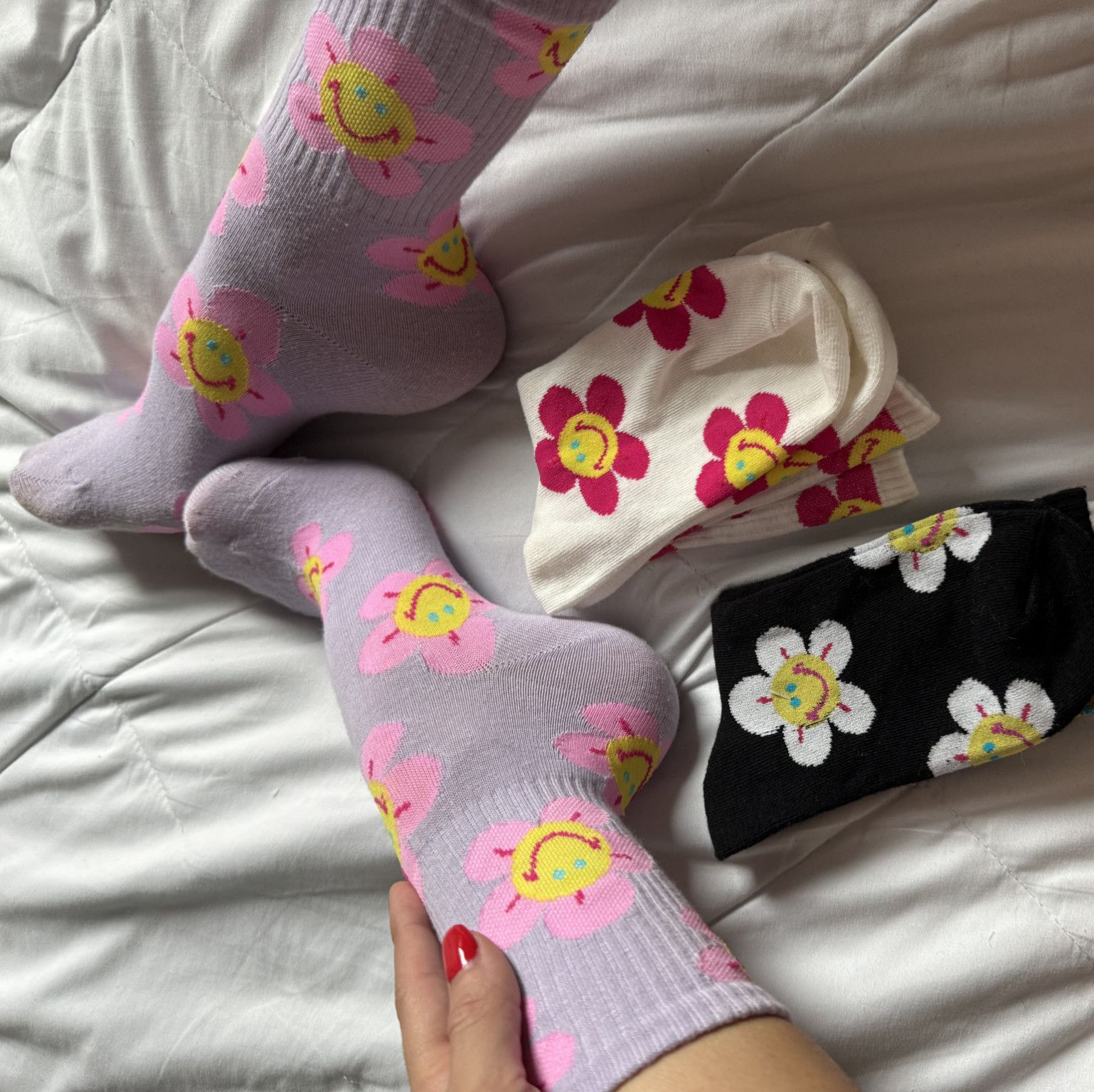 smiley flower socks