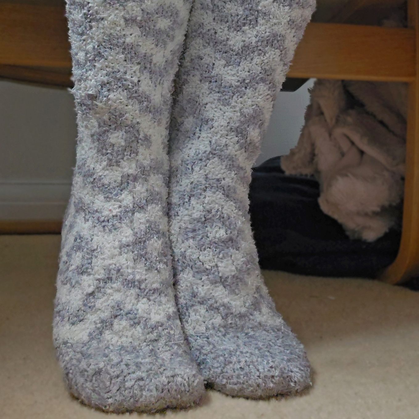 Fluffy Grey And White Socks