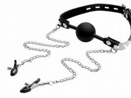 Silicone Ball Gag with Nipple Clamps