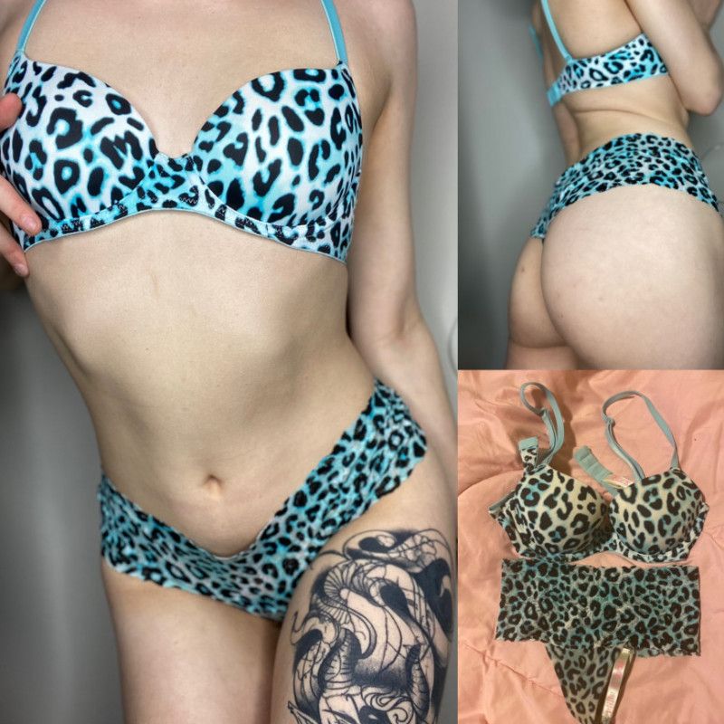 Blue Leopardprint Bra and Panty Set