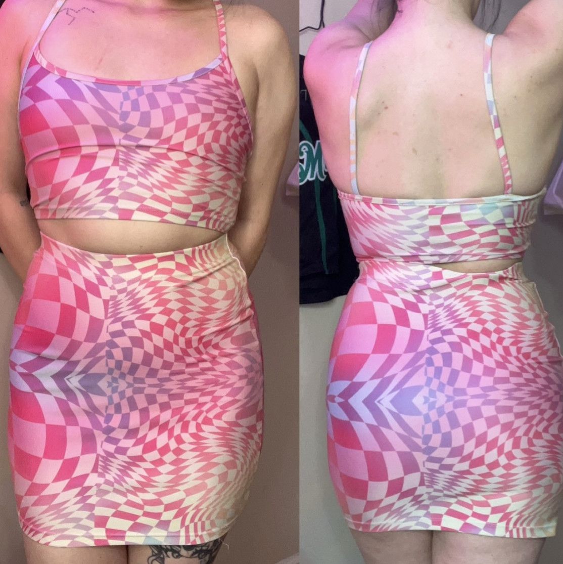 Rainbow Rave Babe Checkered Print Two Piece Set