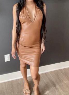 Sexy Brown Plu Leather Clubbing Dress