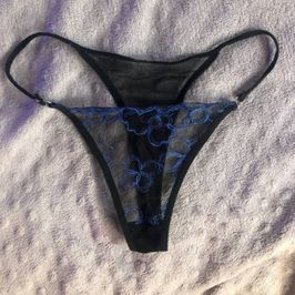 panties in black lace and blue flowers