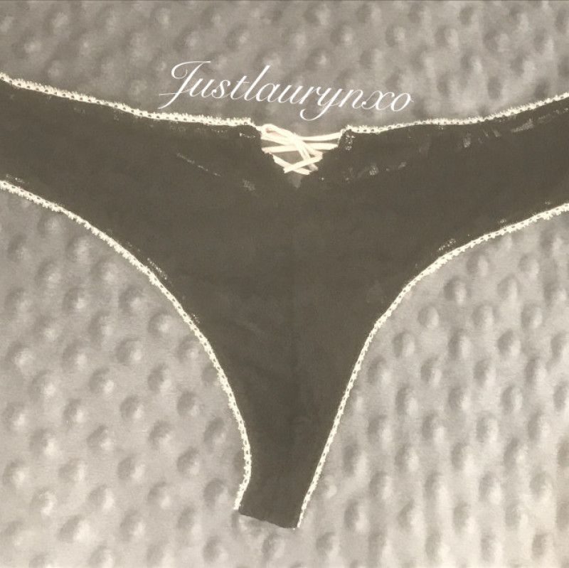 Black and Cream Lined Thong