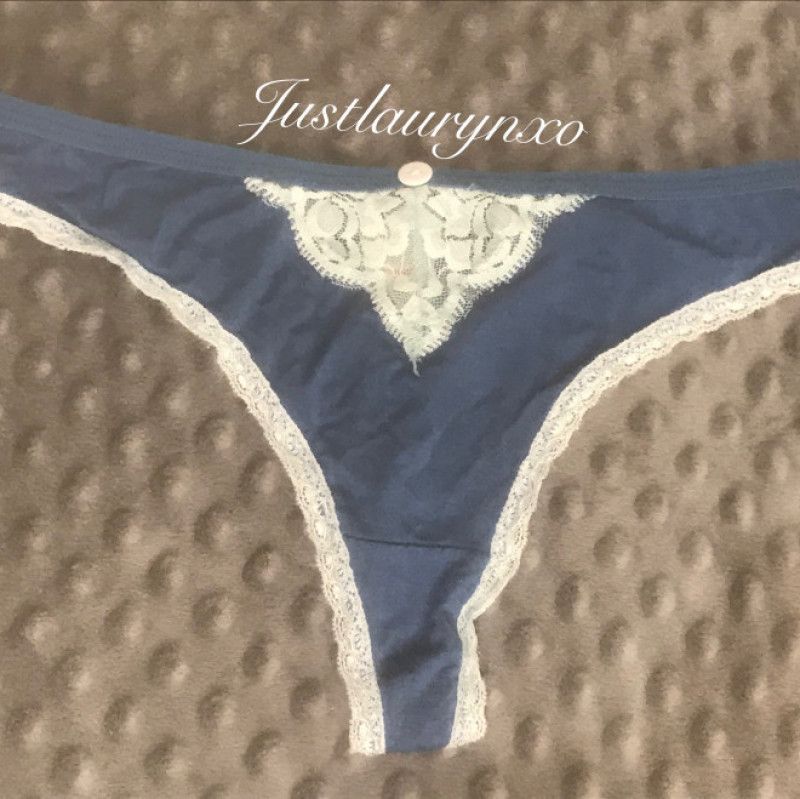 Blue and White Lace Lined Thong