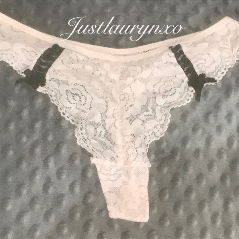 Light Pink Lace Thong with Black Bows