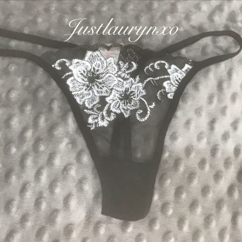 Black and White Floral Mesh G String