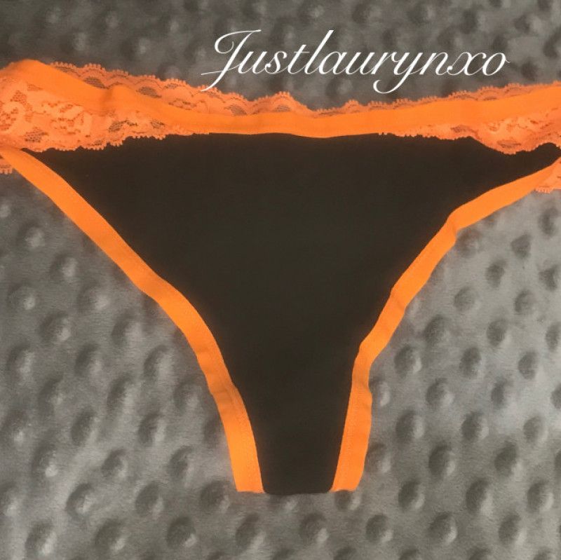 Black and Orange Lace Trimmed Thong