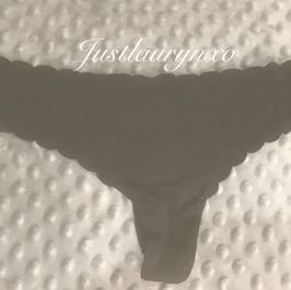 Simple Black Thong with Scalloped Edge