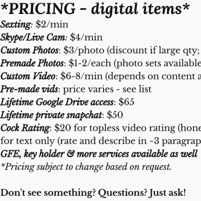 MENU  Digital Item Pricing Guide