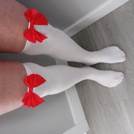 White stockings with red bows