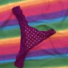 purple whit poke a dot thong