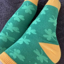 Green And Orange Socks With Clovers