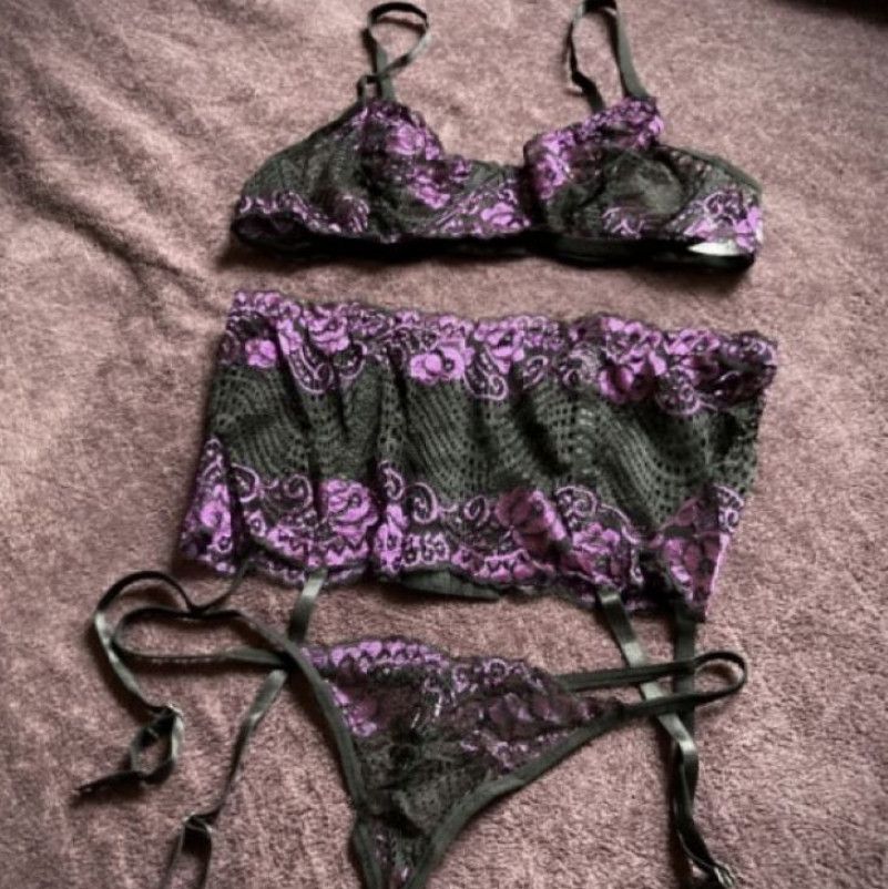 Purple  Black Bra  Panty Set Custom 10 Photo Set