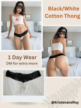 Black and White Cotton Thong