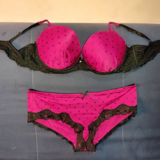 Used Sexy Pink and Black Lingerie Set