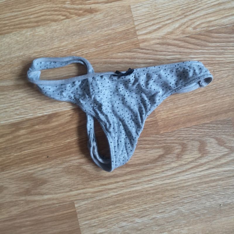 Used Grey thong with cute bow