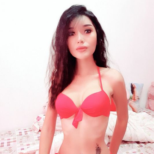 Red Bikini with Curly Hair Selfie Photos
