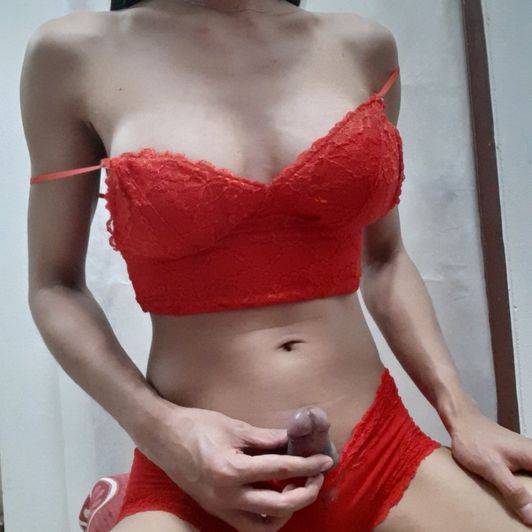 Getting Hard in Red Lingerie Photoset