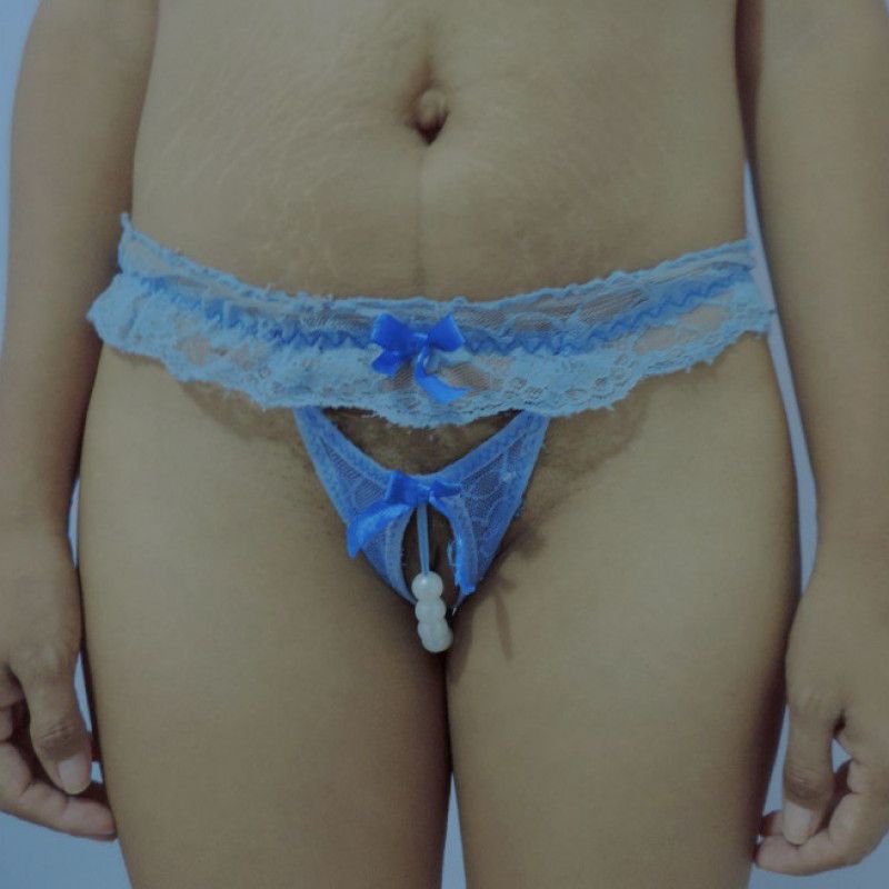 tanga azul de perlas