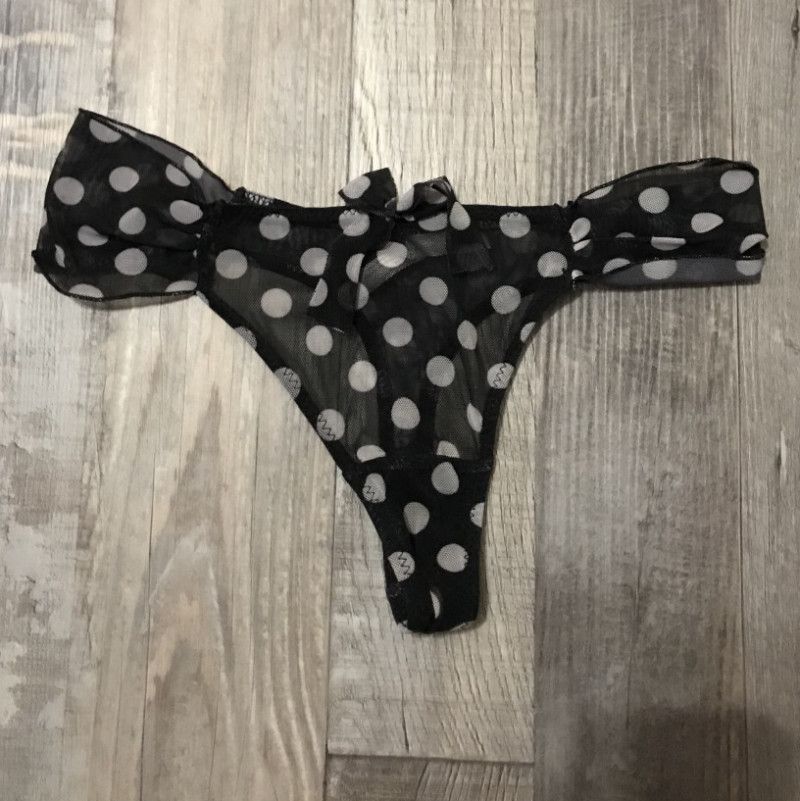 Used black polka dot thong