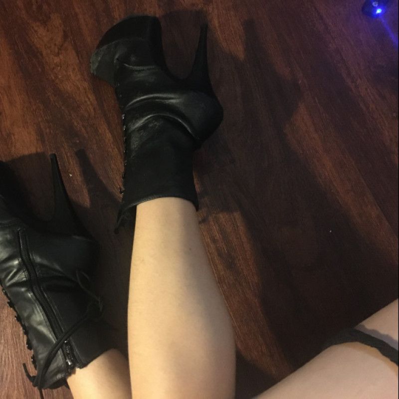 Black Stripper Heels Lace Up Boots