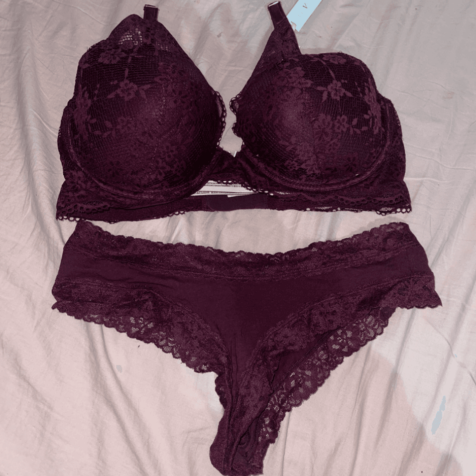 Red lace bra and panty set