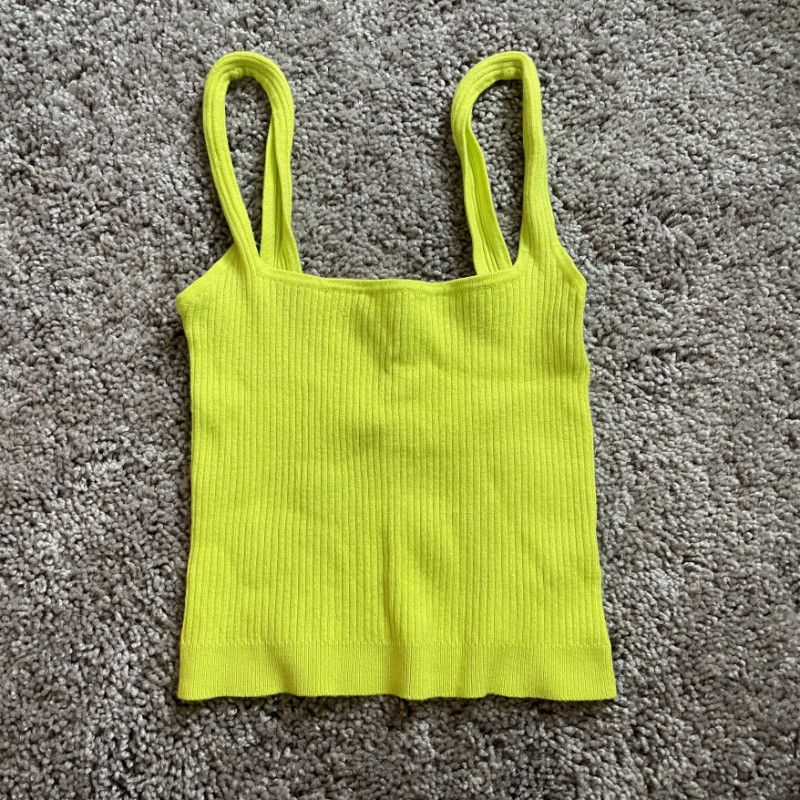 Garage ribbed green yellow tank top