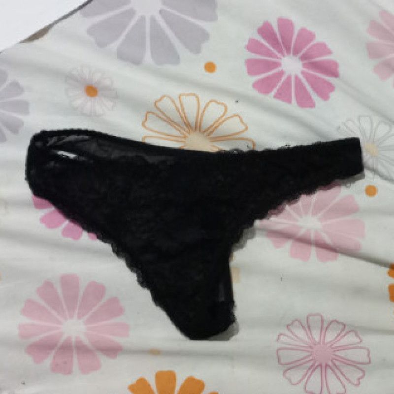 Cummed in black lacey thong