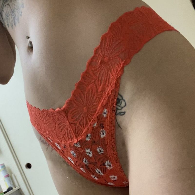 Orange Floral Lace Thong