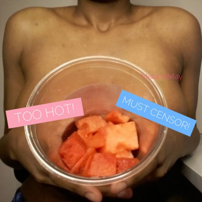 Crushing Watermelon Cubes on My Boobs