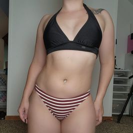 Black Swimsuit with Striped Bottoms