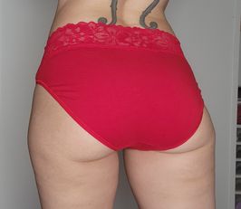 Red Full Back Panties with Lace Trim