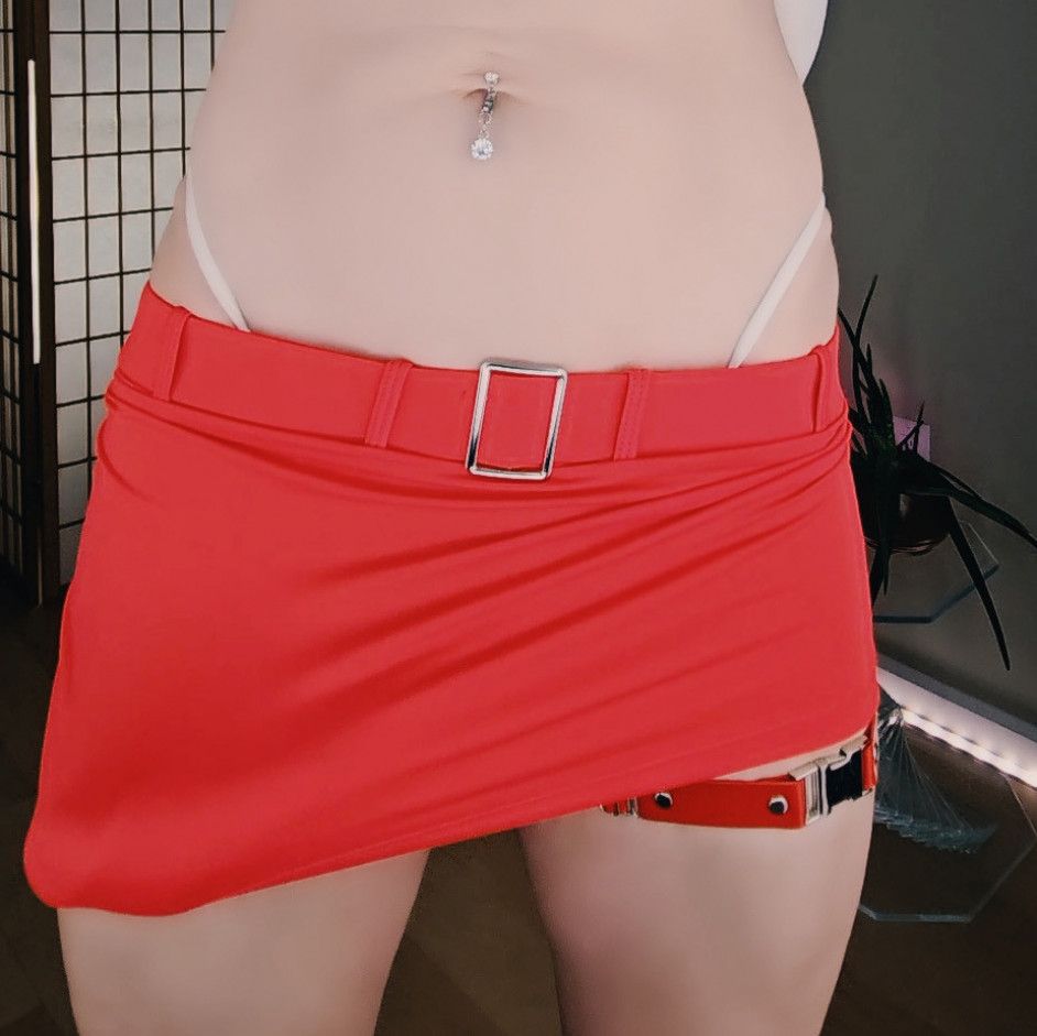 Huge dick in red mini skirt