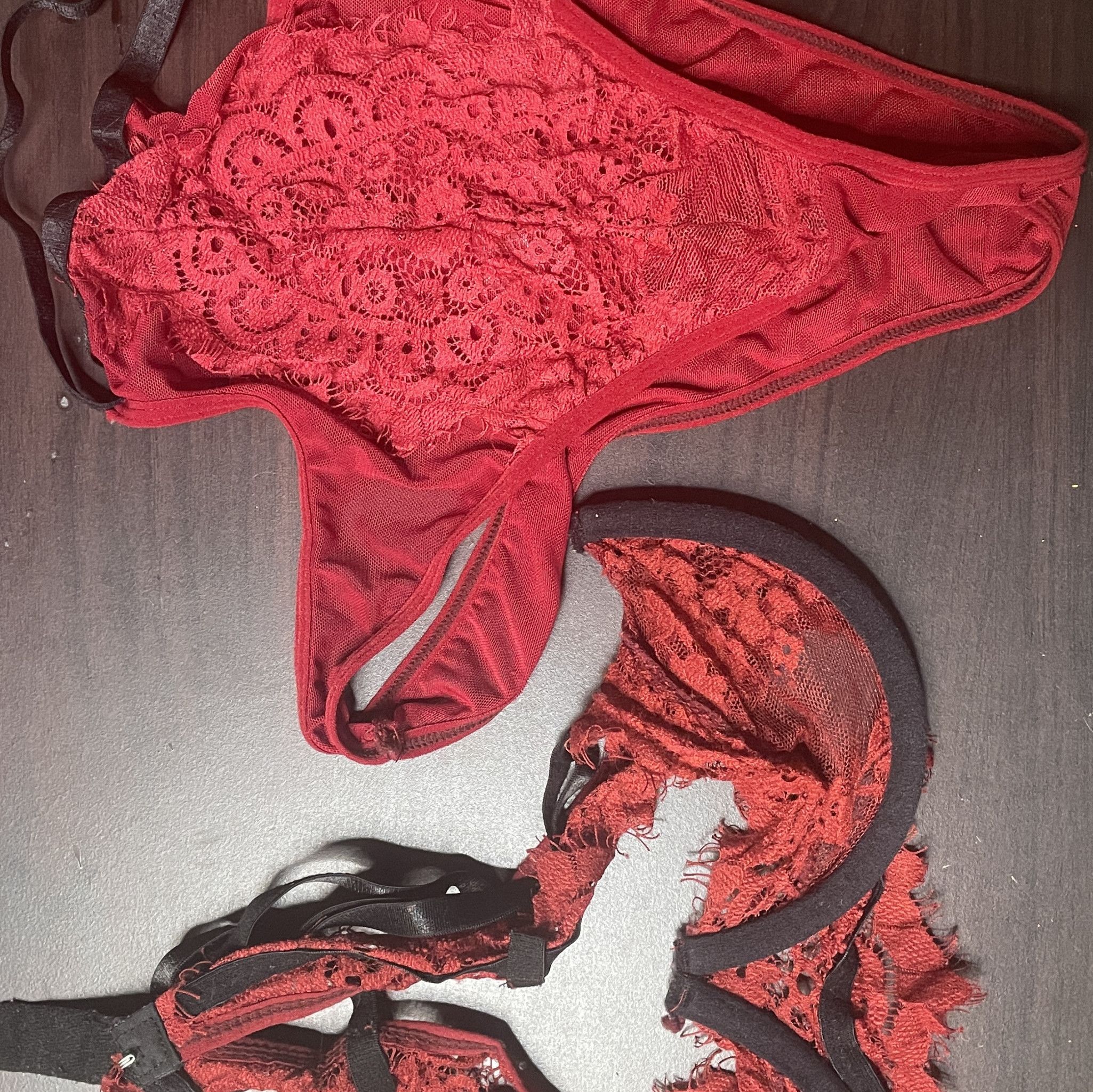 Red and black lace lingerie set highrise