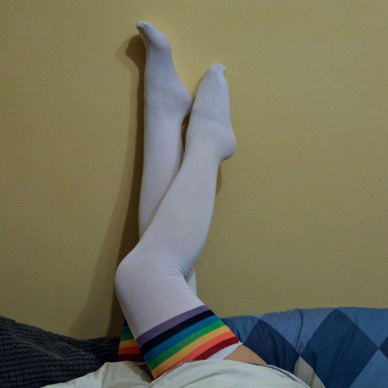 Pretty legs in opaque white knee socks