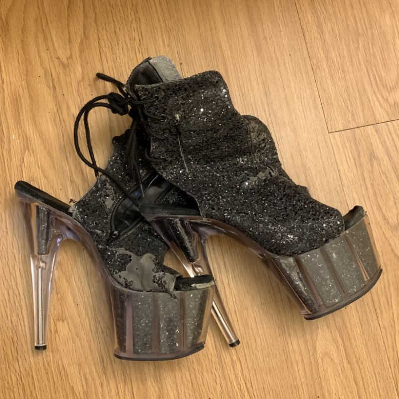 Old Worn Glitter Stripper Boot Heels