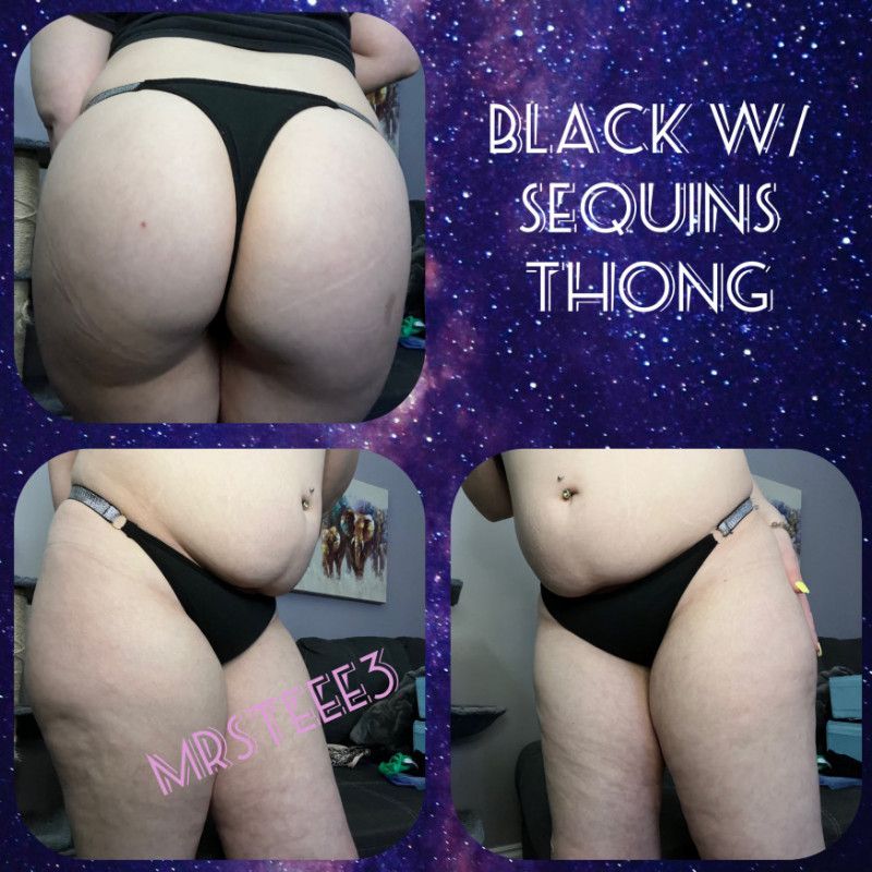 WORN Black with Sequins Thong