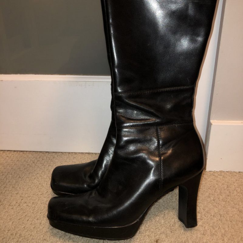 Black Faux Leather High Heel Boots