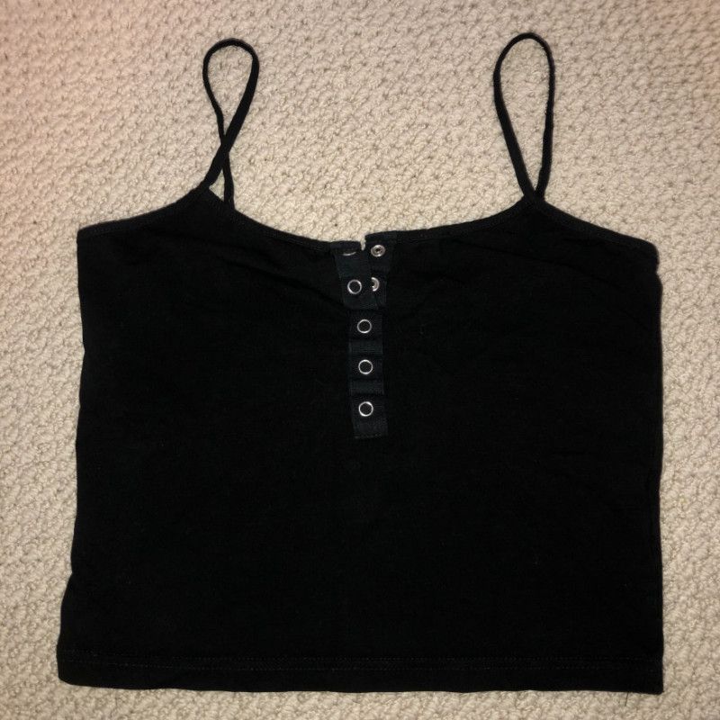 Black Cotton Cropped Tank Top