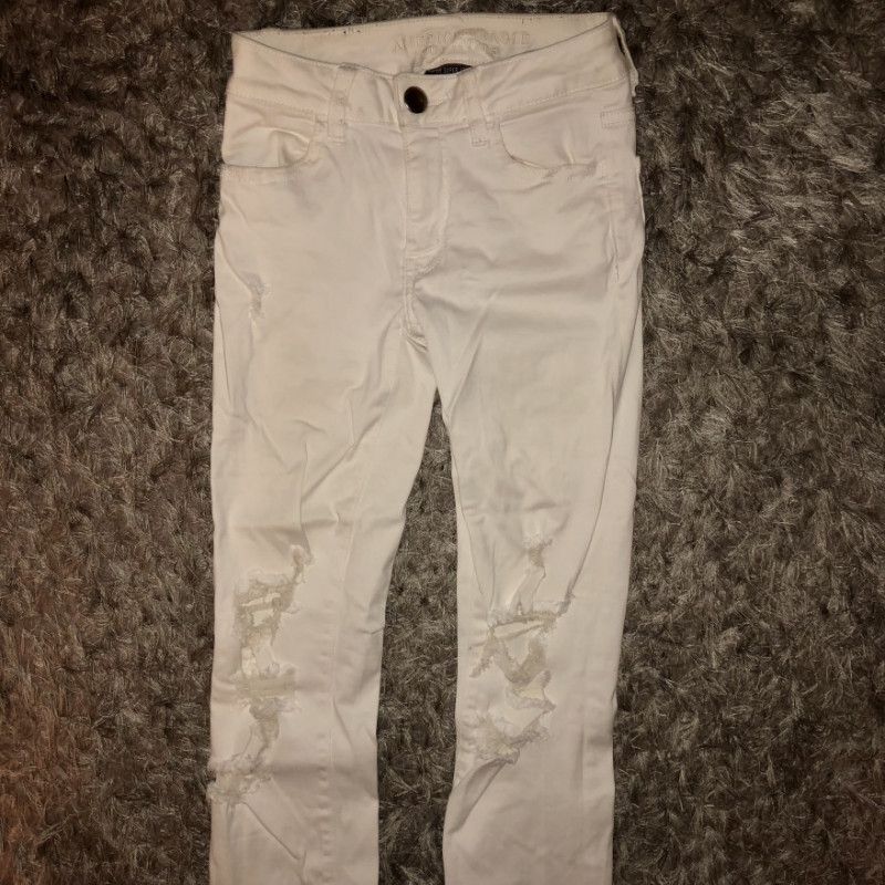 White Ripped Cropped Jeggings