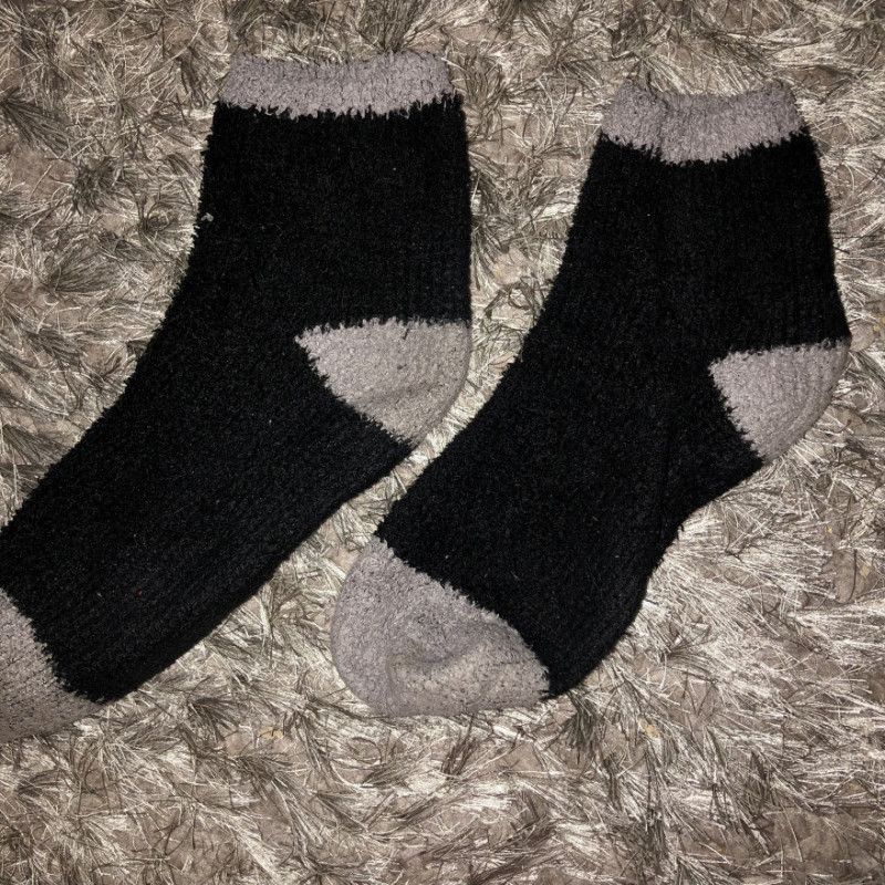 Black Fuzzy Worn Socks