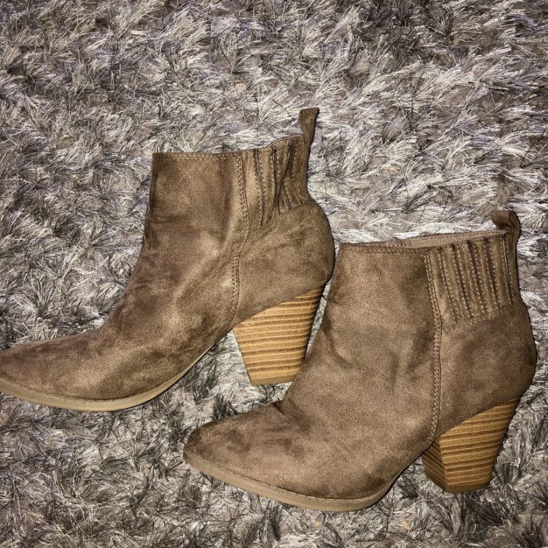 Tan Suede Heel Ankle Boots