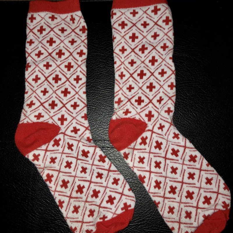 Red And White Pattern High Socks