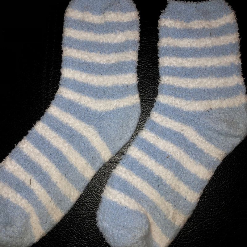 Blue Striped Fuzzy Socks