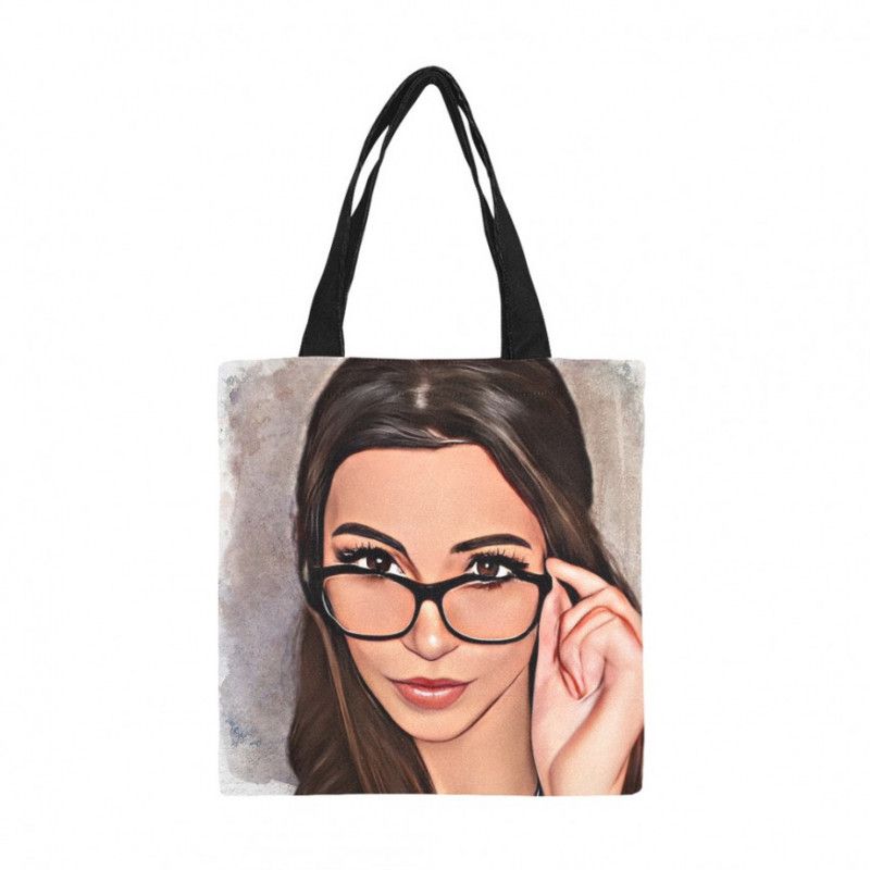 Cartoon Print Canvas Tote Bag